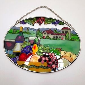 Vibrant Handpainted Glass Suncatcher with Vineyard Scene